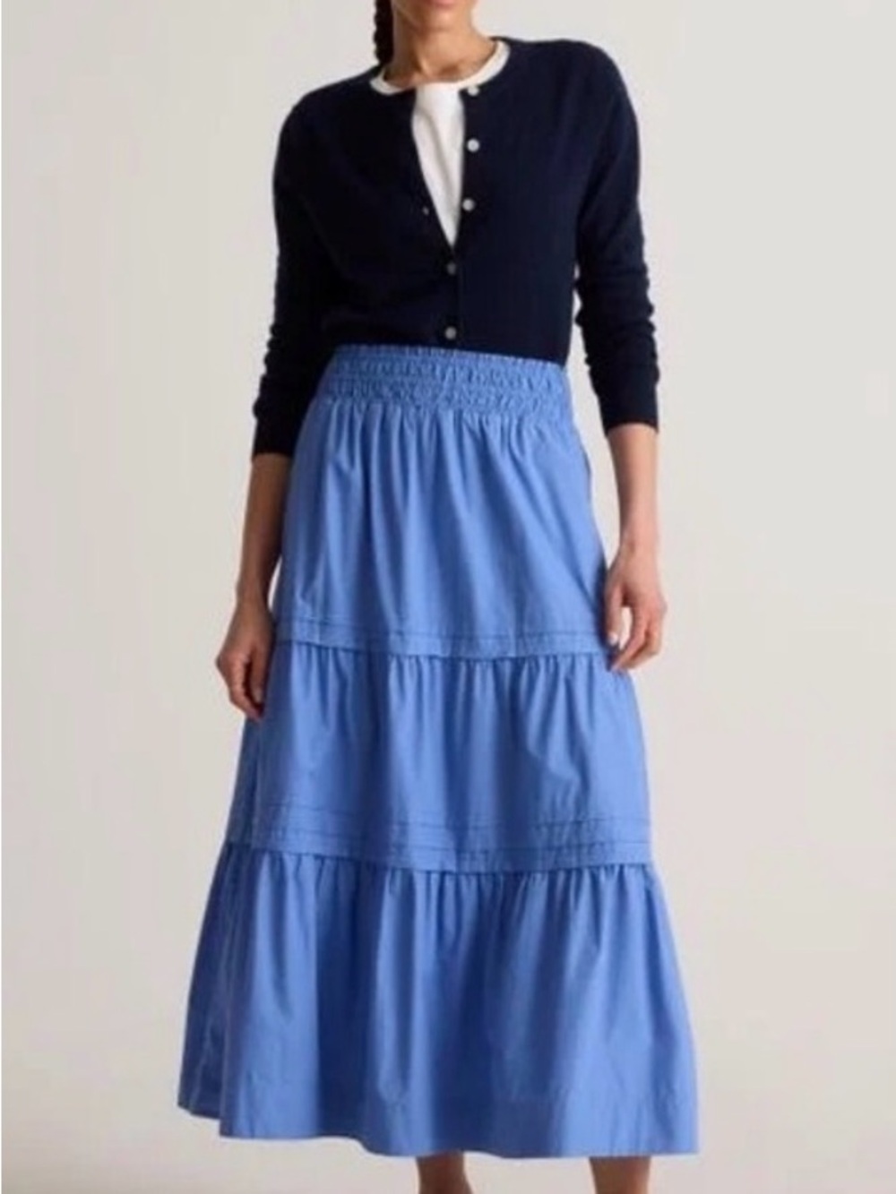 Quince cotton Poplin Blue Tiered Maxi Skirt - Women